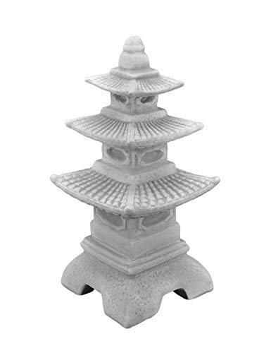 gartendekoparadies.de Steinlampe in Form Einer Pagode japanische Steinlaterne, H. 46 cm, 14 kg, Grau, frostsicher aus Steinguss für Außenbereich