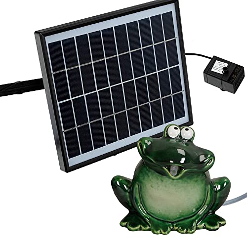 Storm's Gartenzaubereien Wasserspeier Frosch mit Akku Solarpumpe 12cm aus Keramik Laufzeit ohne Sonne 4-5 Stunden